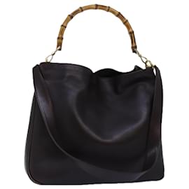 Gucci-GUCCI Borsa a tracolla Bamboo Pelle 2 vie Nera 001 1577 Auth 74564-Nero