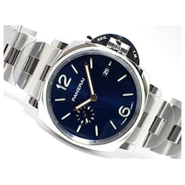 Panerai-PANERAI Luminor Due blue 42 MM SS bracelet PAM01124 X series Mens-Silvery