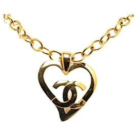 Chanel-Chanel Vintage Coco Mark Heart Motif Necklace Gold Plated in Great Condition-Golden