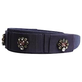 Erdem-Dark blue bejewelled headband-Blue