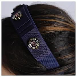 Erdem-Dark blue bejewelled headband-Blue