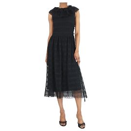 Red Valentino Schwarzes ärmelloses Midikleid mit Spitzenrüschen – Größe UK 8 Schwarz