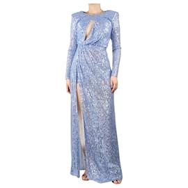 Elisabetta Franchi-Robe longue bleue ornée de sequins - taille UK 10-Bleu