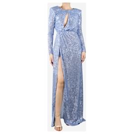 Elisabetta Franchi-Robe longue bleue ornée de sequins - taille UK 10-Bleu