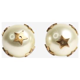 Christian Dior-Boucles d'oreilles tribales avec perles crème et étoile-Écru