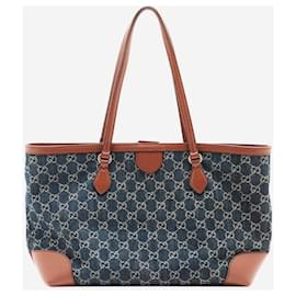 Gucci-Borsa tote con finiture in pelle monogramma denim blu-Blu