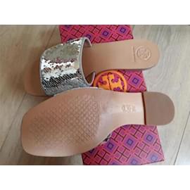 Tory Burch Mules Silvery Leather 38 Silvery