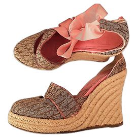 Sandales compensées monogramme Dior Marron Rose Beige