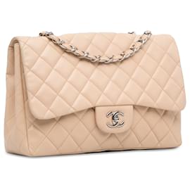 Chanel-Chanel Jumbo marrone classico in pelle di agnello con patta singola-Marrone,Altro