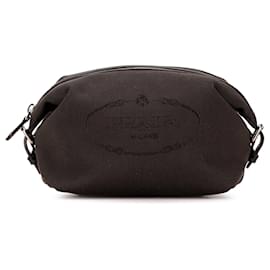 Prada-Prada Brown Canapa Logo Canvas Pouch-Brown,Dark brown