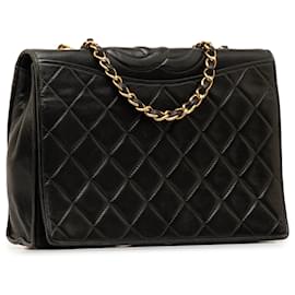 Chanel-Chanel Black CC Quilted Lambskin Full Flap-Black