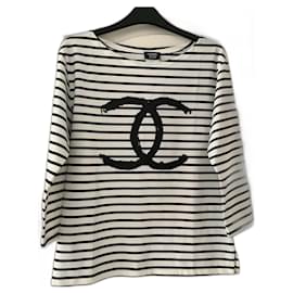 Chanel-CHANEL CC Logo Uniform Sailor Top Size Small ** VERY RARE & Brand NEW*-Black