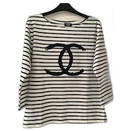 Chanel-CHANEL CC Logo Uniform Sailor Top Taglia Small ** MOLTO RARO & Nuovo di zecca**-Nero