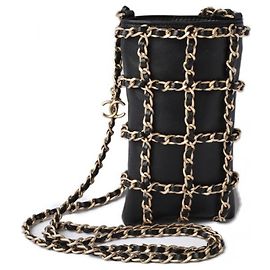 Bolsa transversal Chanel de pele de cordeiro preta Preto