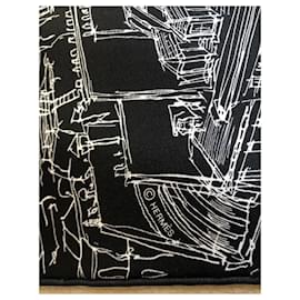 Hermès-Un jardin sur le Toit foulard carré Hermès-Noir,Blanc