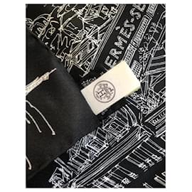 Hermès-Un jardín en la azotea pañuelo cuadrado Hermès-Negro,Blanco