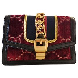 GUCCI Samt GG Monogram Super Mini Sylvie Schwarz Bordeaux