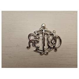 Christian Dior-Christian Dior Silver Tone  Monogram Brooch with Crystals-Silvery