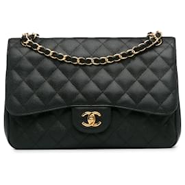 Chanel-Rabat doublé Chanel Black Jumbo Classic Caviar-Noir