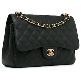 Chanel-Chanel Black Jumbo Classic Caviar Double Flap-Black