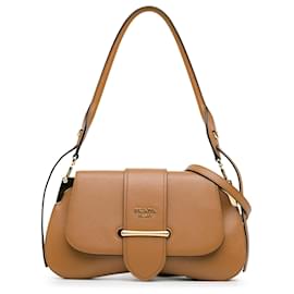 Prada-Prada Marrón Saffiano Sidonie Satchel-Castaño,Marrón claro