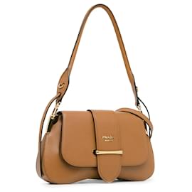 Prada-Prada Marrón Saffiano Sidonie Satchel-Castaño,Marrón claro