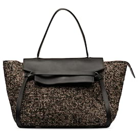 Céline-Celine Black Mini Tweed Belt Satchel-Other