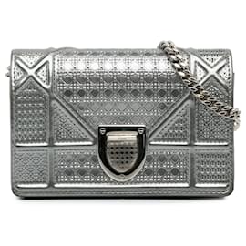 Dior-Dior Silver Baby Patent Microcannage Diorama Crossbody-Silvery