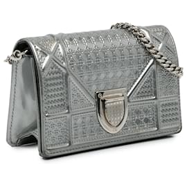 Dior-Dior Silver Baby Patent Microcannage Diorama Crossbody-Silvery