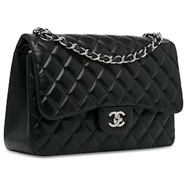 Chanel-Chanel Black Jumbo Classic Lambskin Double Flap-Black