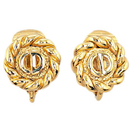 Dior-Dior Gold Logo Clip On Earrings-Golden