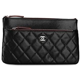 Chanel-Chanel Black Caviar Double Zip Cosmetic Case-Black