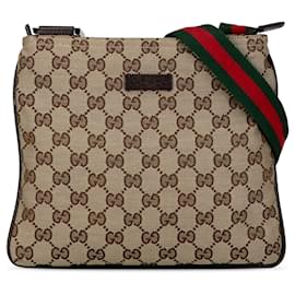 Gucci-Gucci Brown GG Canvas Web Crossbody-Brown,Beige