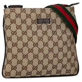 Gucci-Gucci Brown GG Canvas Web Crossbody-Marrom,Bege