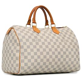 Louis Vuitton-Louis Vuitton Blanc Damier Azur Speedy 35-Marron,Blanc