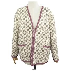 Gucci-NEUE GUCCI-JACKE AUS GG-KARIERTEM BAUMWOLLTWEED 740428 L 44 MONOGRAMM-JACKE-Beige