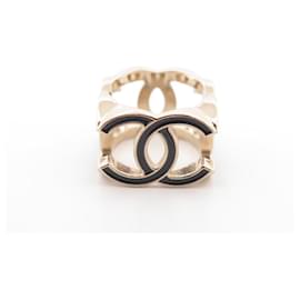 Chanel-NEUER CHANEL CUBE RING CC-LOGO GOLDMETALL UND SCHWARZER LACK 54 NEUER RING AUS STAHL-Golden