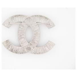 Chanel-NEUF BROCHE CHANEL LOGO CC STRASS EN METAL ARGENTE SILVER STEEL BROOCH-Argenté