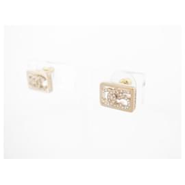 Chanel-NEUF BOUCLES D'OREILLES CHANEL LOGO CC STRASS ET NUMERO 5 EN METAL EARRINGS-Doré