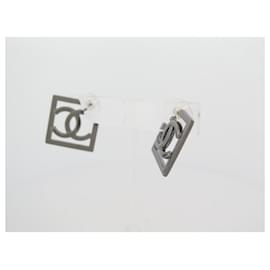 Chanel-NEUF BOUCLES D'OREILLES CHANEL LOGO CC CARRE 2023 METAL NOIR NEW EARRINGS-Noir