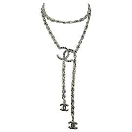 Chanel-NUOVA COLLANA CINTURA CHANEL CATENA LOGO CC CINTURA STRASS NERO COLLANA T85-Argento