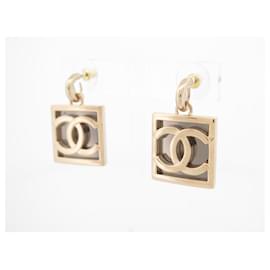 Chanel-NINE CC LOGO SQUARE DANGING EARRINGS GOLDEN METAL GOLDEN EARRINGS-Golden