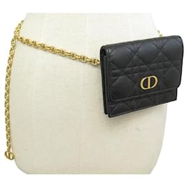 Christian Dior-NEW CHRISTIAN DIOR BAG CARO BELT CHAIN BLACK CANNAGE LEATHER BELT POUCH-Black