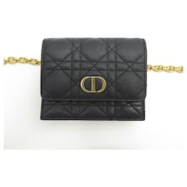 Christian Dior-NEW CHRISTIAN DIOR BAG CARO BELT CHAIN BLACK CANNAGE LEATHER BELT POUCH-Black