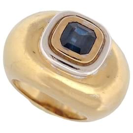 Poiray-JUEGO DE ANILLOS VINTAGE POIRAY CON ZAFIRO ASSCHER 22 T 51 ANILLO ORO AMARILLO 18K 22GR-Dorado