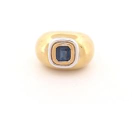 Poiray-JUEGO DE ANILLOS VINTAGE POIRAY CON ZAFIRO ASSCHER 22 T 51 ANILLO ORO AMARILLO 18K 22GR-Dorado