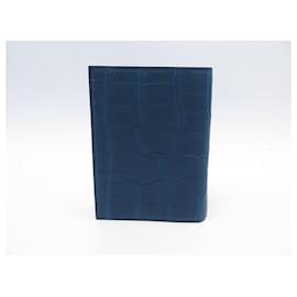 Hermès-NUEVA FUNDA PORTA AGENDA HERMES PETIT H EN PIEL DE COCODRILO AZUL-Azul