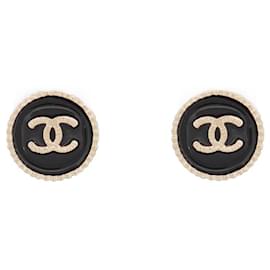 Chanel-NEUF BOUCLES D'OREILLES CHANEL LOGO CC RONDES PUCES METAL DORE EARRINGS-Doré