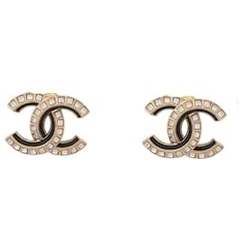 Chanel-NEUE CHANEL OHRRINGE LOGO CC STRASS CHIPS IN GOLD METALL OHRRINGE-Golden