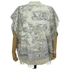 Christian Dior-NUEVO PONCHO CHRISTIAN DIOR TOILE DE JOUY EN CASHMERE GRIS Y BLANCO ALTO-Gris